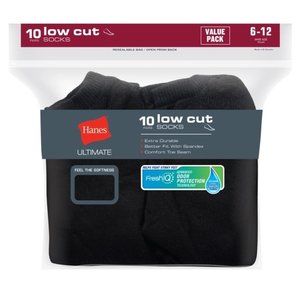 Hanes Men's Ultimate Cushion Low Cut Socks 10pk (6-12) - Black